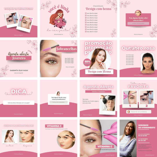 Pack Canva Design de Sobrancelhas Template Canva 70 Artes + Bônus
