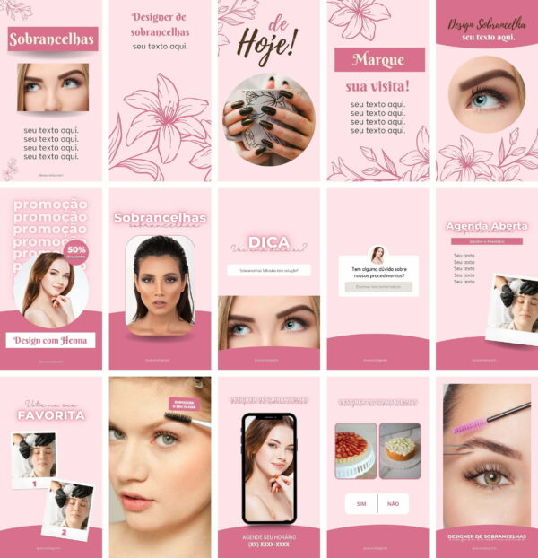 Pack Canva Design de Sobrancelhas Template Canva 70 Artes + Bônus
