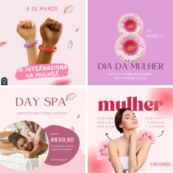 Pack Canva Dia das Mulheres Template Canva 10 Artes + Bônus