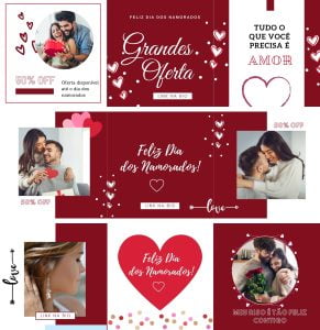 Pack Canva Dia dos Namorados Carrossel Template Canva 6 Artes + Bônus