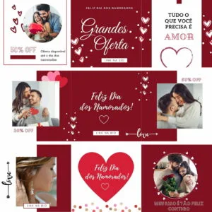 Pack Canva Dia dos Namorados Carrossel Template Canva 6 Artes + Bônus