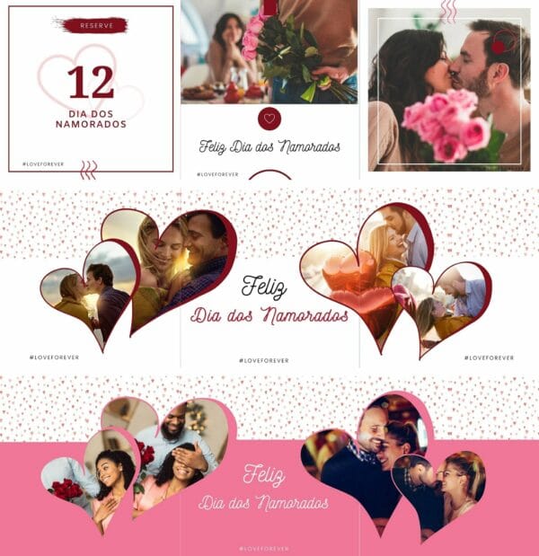 Pack Canva Dia dos Namorados Carrossel Template Canva 6 Artes + Bônus
