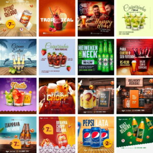 Pack Canva Distribuidora de Bebidas Bar Template Canva 20 Artes + Bônus