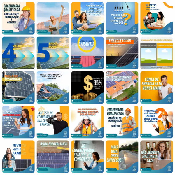Pack Canva Energia Solar Template Canva 200 Artes + Bônus