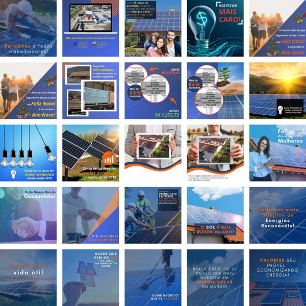 Pack Canva Energia Solar Template Canva 50 Artes + Bônus
