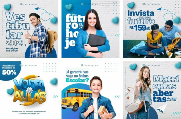 Pack Canva Escola Volta As Aulas Template Canva 6 Artes + Bônus