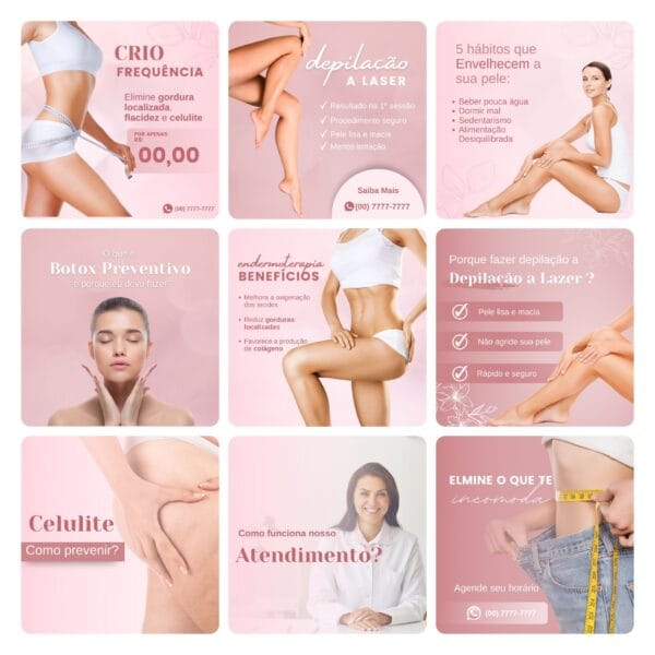 Pack Canva Estética Beleza 3.0 Template Canva 60 Artes + Bônus