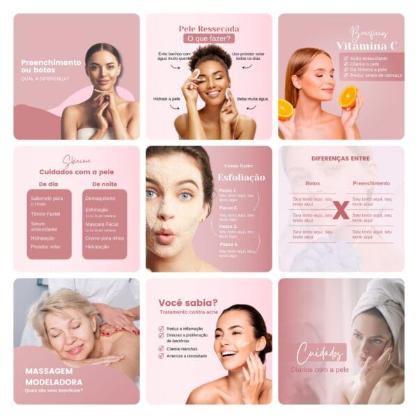 Pack Canva Estética Beleza 3.0 Template Canva 60 Artes + Bônus