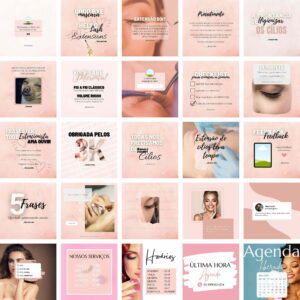 Pack Canva Extensão de Cílios 2.0 Template Canva 25 Artes + Bônus