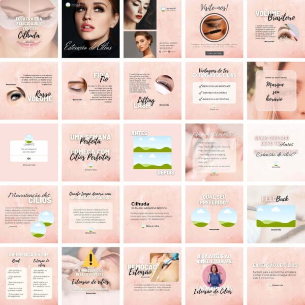 Pack Canva Extensão de Cílios Template Canva 25 Artes + Bônus