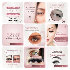 Pack Canva Extensão de Cílios Template Canva 30 Artes + Bônus
