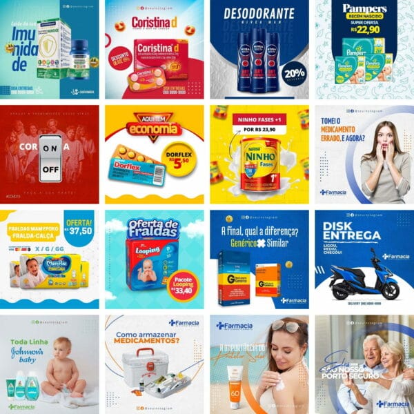 Pack Canva Fármacia Drogaria Template Canva 39 Artes + Bônus