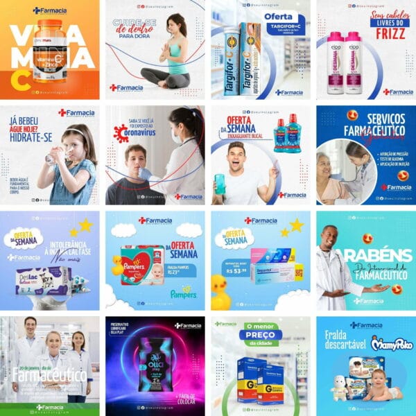 Pack Canva Fármacia Drogaria Template Canva 39 Artes + Bônus