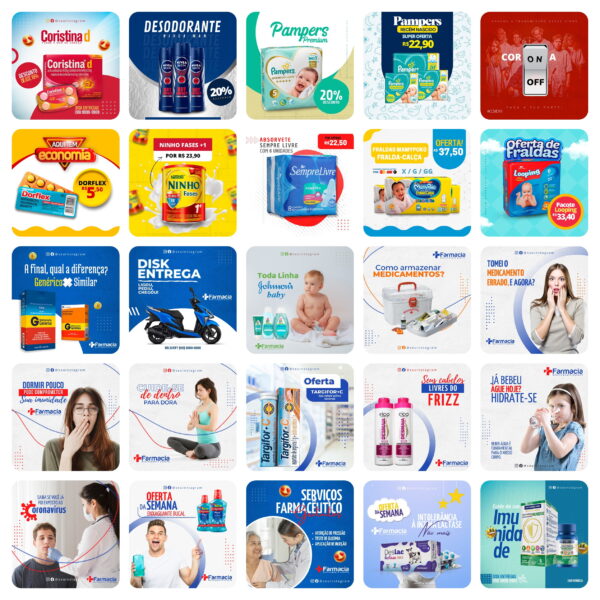 Pack Canva Farmacia Drogaria Template Canva 50 Artes + Bônus