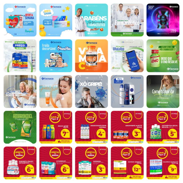 Pack Canva Farmacia Drogaria Template Canva 50 Artes + Bônus