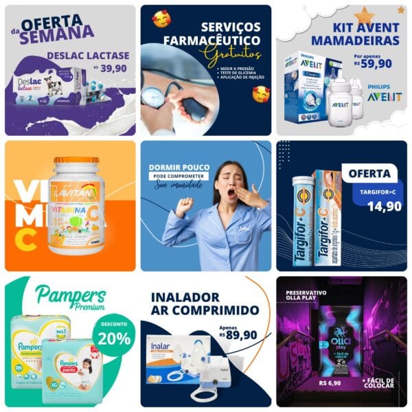 Pack Canva Farmácia Template Canva 50 Artes + Bônus