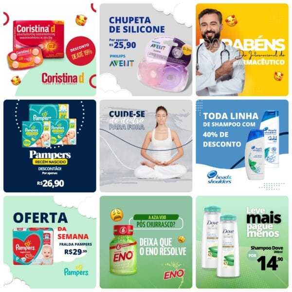 Pack Canva Farmácia Template Canva 50 Artes + Bônus