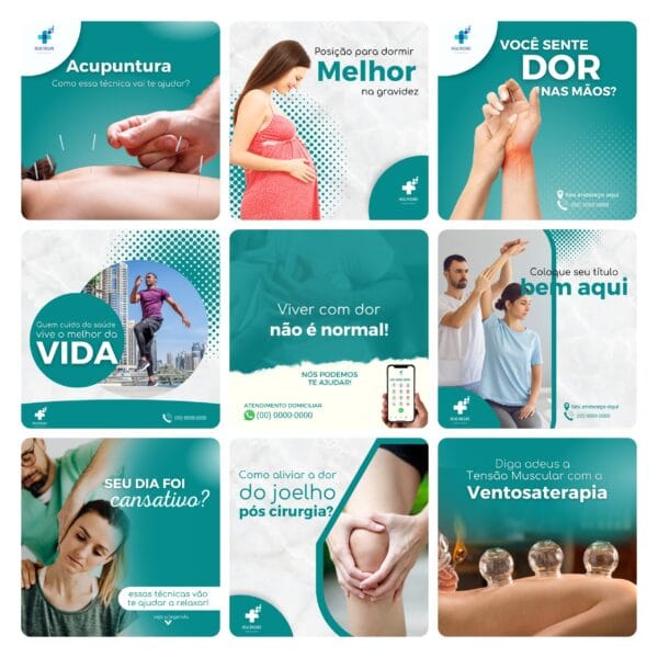 Pack Canva Fisioterapia Template Canva 30 Artes + Bônus