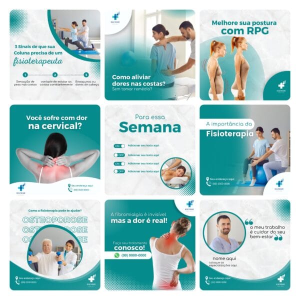 Pack Canva Fisioterapia Template Canva 30 Artes + Bônus