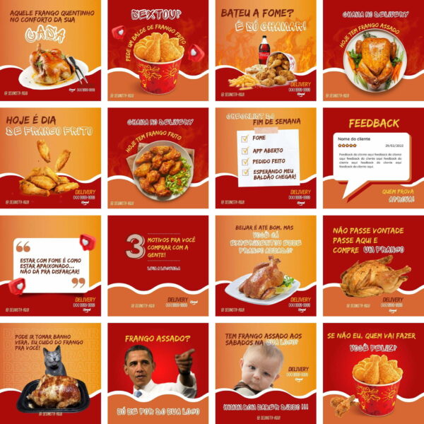 Pack Canva Frango Assado e Frito Template Canva 100 Artes + Bônus