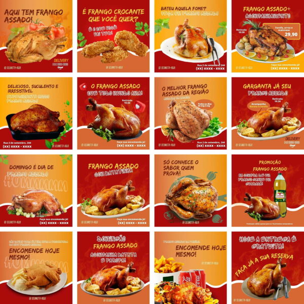 Pack Canva Frango Assado e Frito Template Canva 100 Artes + Bônus
