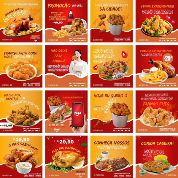 Pack Canva Frango Assado e Frito Template Canva 100 Artes + Bônus
