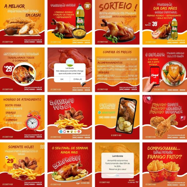 Pack Canva Frango Assado e Frito Template Canva 100 Artes + Bônus