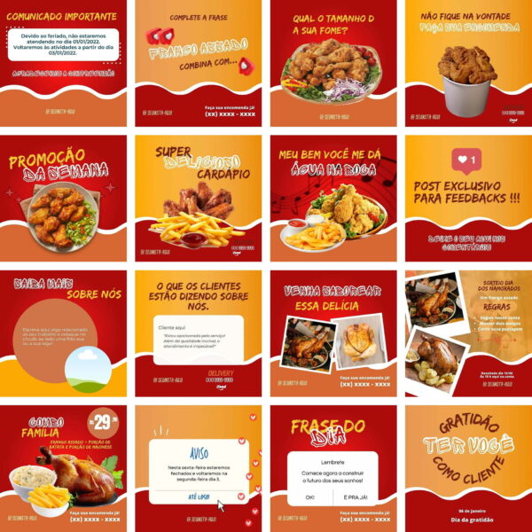 Pack Canva Frango Assado e Frito Template Canva 100 Artes + Bônus