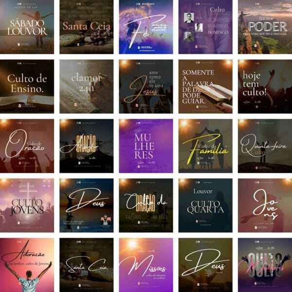 Pack Canva Gospel Culto Template Canva 50 Artes + Bônus