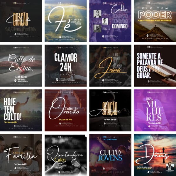 Pack Canva Gospel Cultos Louvor Template Canva 40 Artes + Bônus