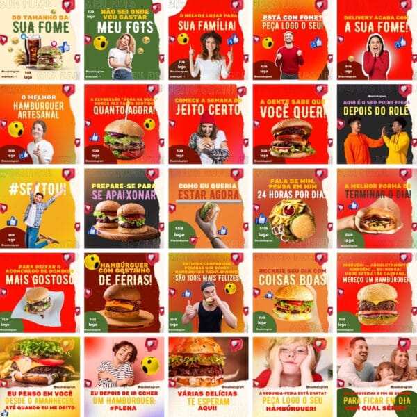 Pack Canva Hamburgueria 3.0 Template Canva 100 Artes + Bônus