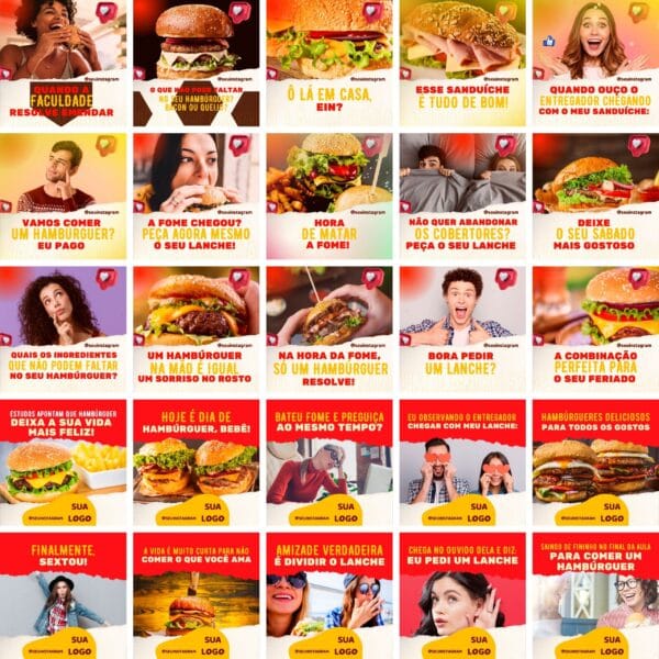 Pack Canva Hamburgueria 3.0 Template Canva 100 Artes + Bônus