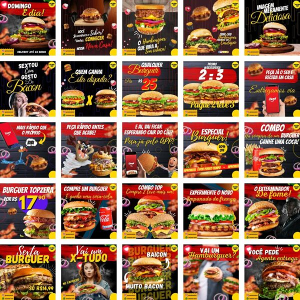 Pack Canva Hamburgueria Template Canva 200 Artes + Bônus