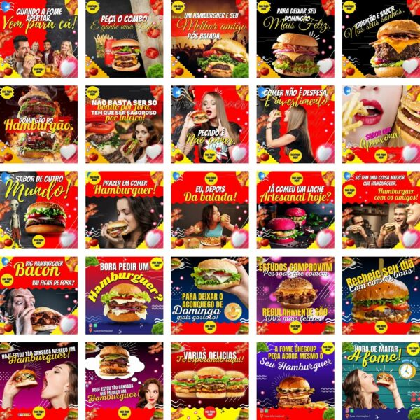 Pack Canva Hamburgueria Template Canva 200 Artes + Bônus