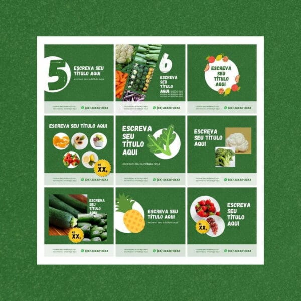 Pack Canva Hortifruti Sacolão Feira Template Canva 12 Artes + Bônus