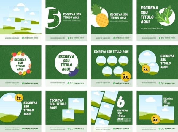 Pack Canva Hortifruti Sacolão Feira Template Canva 12 Artes + Bônus