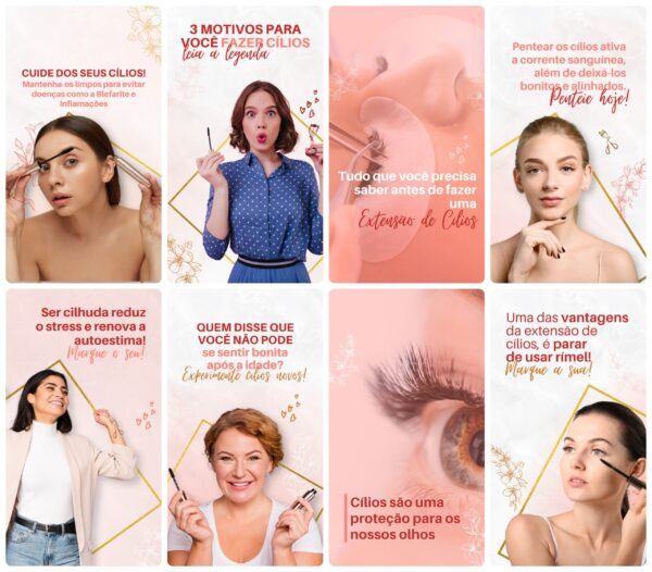 Pack Canva Lash Designer Template Canva 28 Artes Storie + Bônus