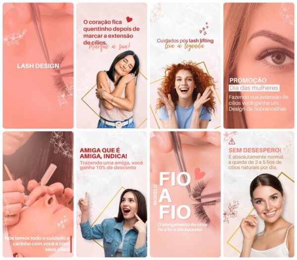 Pack Canva Lash Designer Template Canva 28 Artes Storie + Bônus
