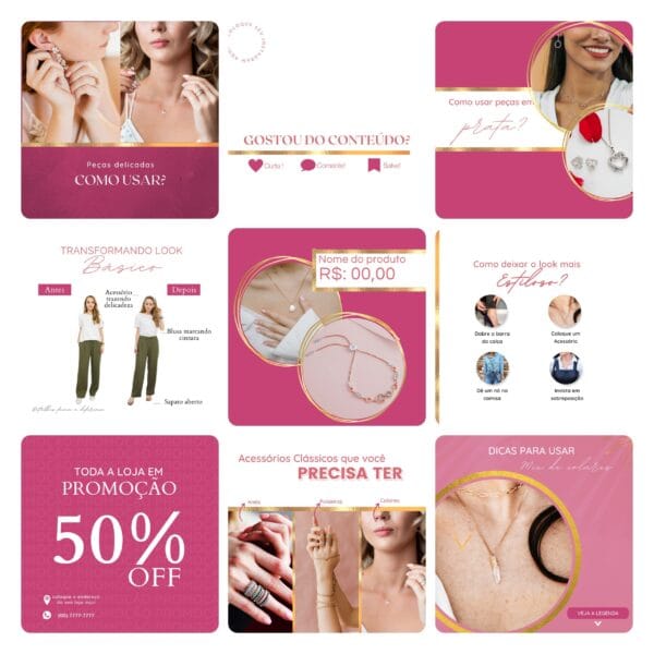 Pack Canva Loja de Acessórios Template Canva 50 Artes + Bônus