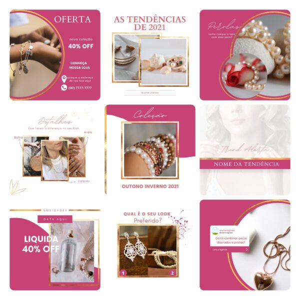 Pack Canva Loja de Acessórios Template Canva 50 Artes + Bônus