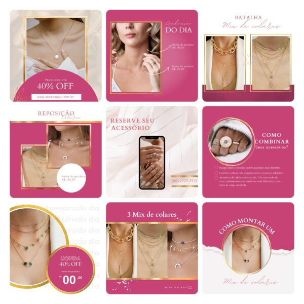 Pack Canva Loja de Acessórios Template Canva 50 Artes + Bônus