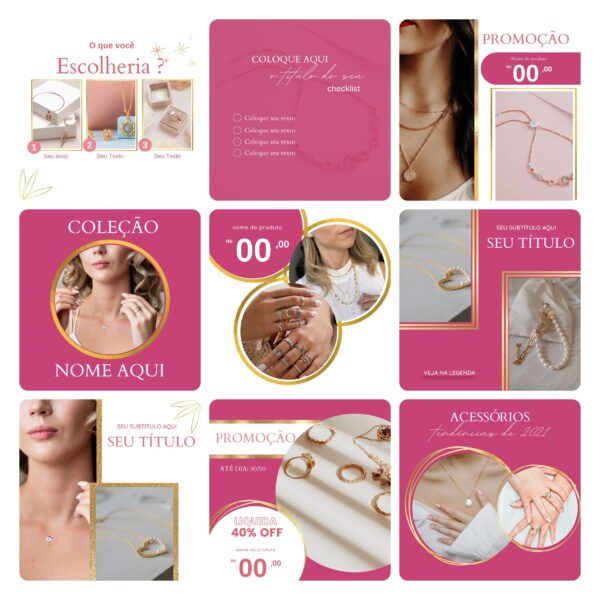 Pack Canva Loja de Acessórios Template Canva 50 Artes + Bônus