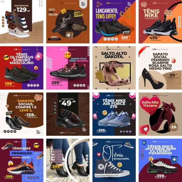 Pack Canva Loja de Calçados Template Canva 30 Artes + Bônus