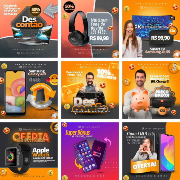 Pack Canva Loja de Eletrônicos Template Canva 10 Artes + Bônus