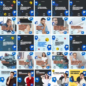 Pack Canva Loja de Informática Computador Template Canva 100 Artes + Bônus