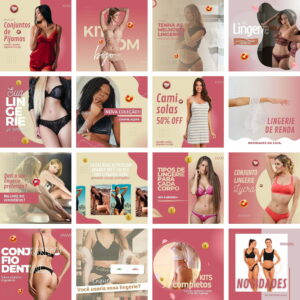 Pack Canva Loja de Lingerie Moda Íntima Template Canva 30 Artes + Bônus