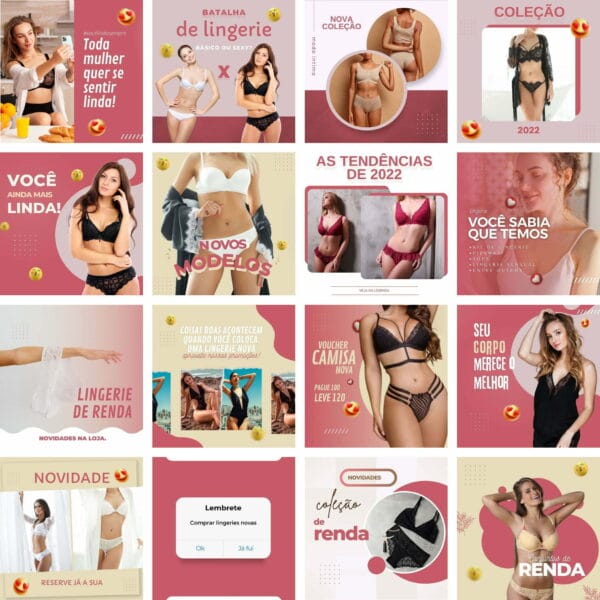 Pack Canva Loja de Lingerie Moda Íntima Template Canva 30 Artes + Bônus
