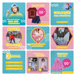 Pack Canva Loja de Roupa Infantil Kids Template Canva 30 Artes + Bônus