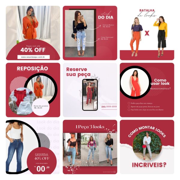 Pack Canva Loja de Roupas Femina Template Canva 40 Artes + Bônus