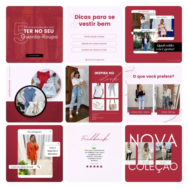 Pack Canva Loja de Roupas Femina Template Canva 40 Artes + Bônus